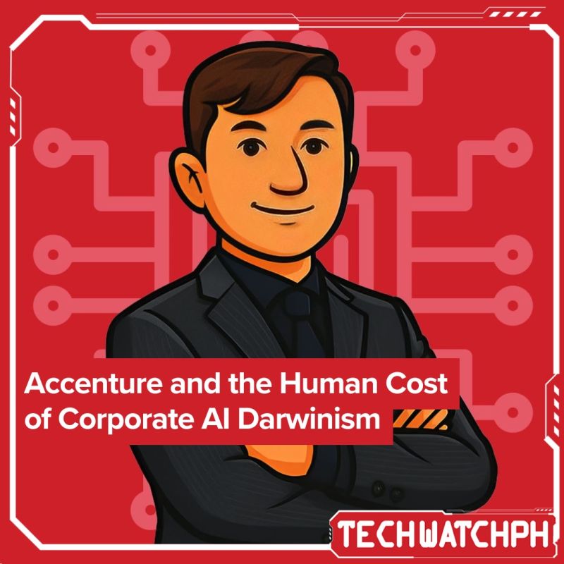 Accenture and the Human Cost of Corporate AI Darwinism quote card featuring Joey Briones, Culture & Code, Tech Watch PH