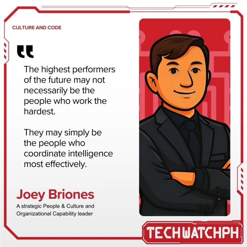 The Next Human Stop: Managing Digital Labor quote card featuring Joey Briones, Culture & Code, Tech Watch PH