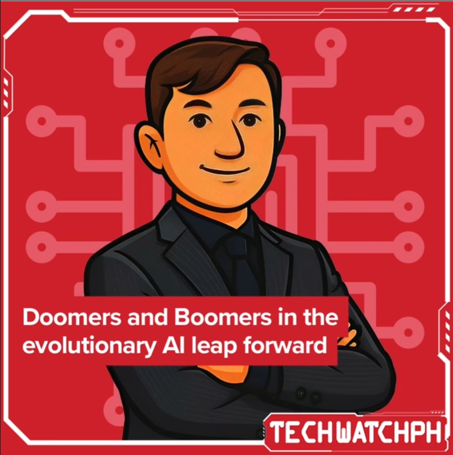 Doomers and Boomers in the Evolutionary AI Leap Forward quote card featuring Joey Briones, Culture & Code, Tech Watch PH