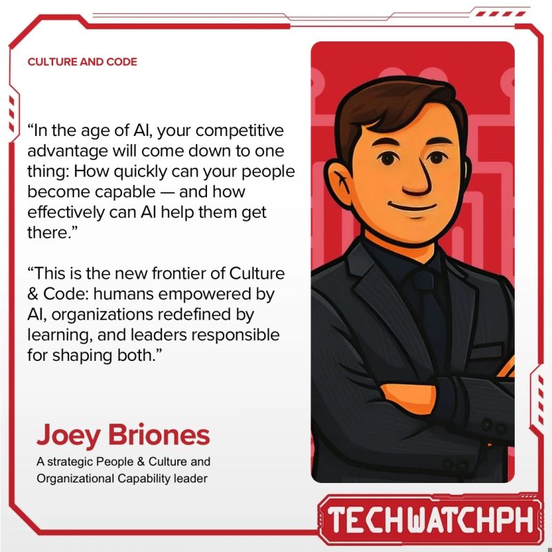 L&D in the Age of AI quote card featuring Joey Briones, Culture & Code, Tech Watch PH