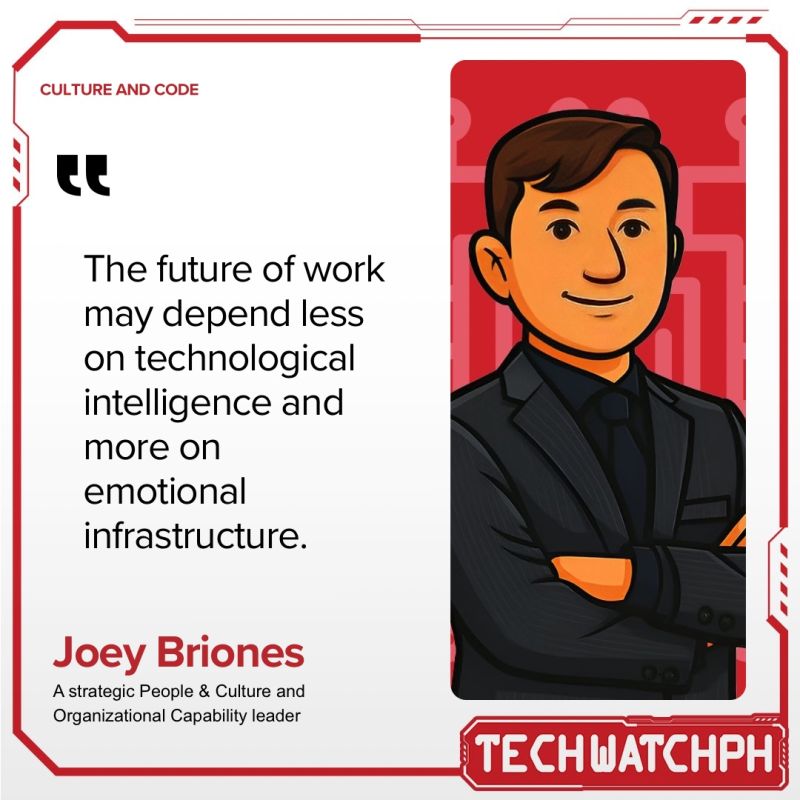 The AI Revolution Has a Management Problem quote card featuring Joey Briones, Culture & Code, Tech Watch PH