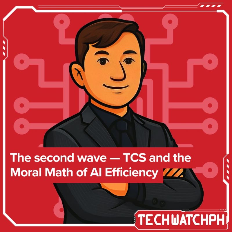 The Second Wave TCS and the Moral Math of AI Efficiency quote card featuring Joey Briones, Culture & Code, Tech Watch PH